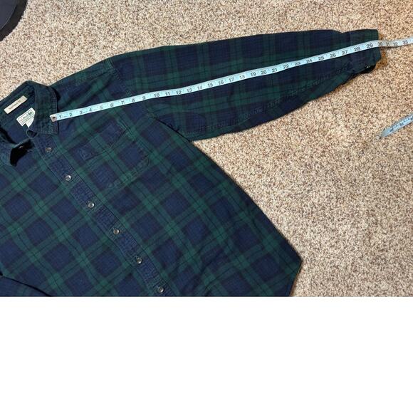 L.L. BEAN Long sleeve Flannel, collared shirt, size Large, Blue & Green; Plaid - Picture 6 of 7